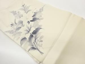 作家物　塩瀬手描き花々模様名古屋帯